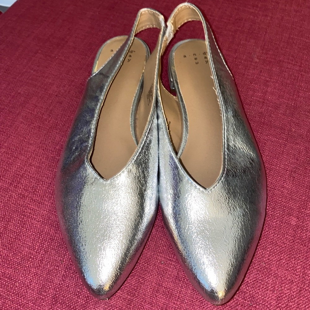 Metallic Silver Slingbacks